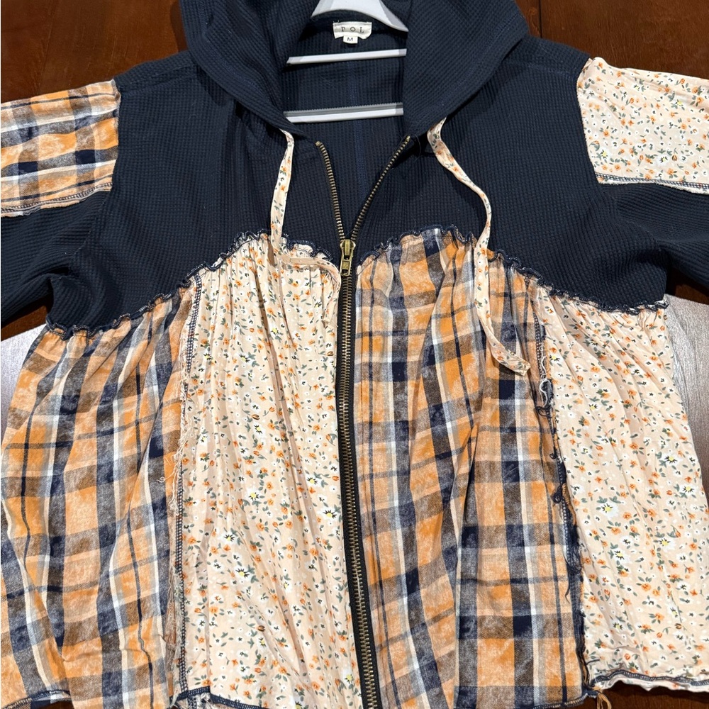 POL - Women's Navy and Yellow Plaid Jacket Size M - Picture 4 of 15